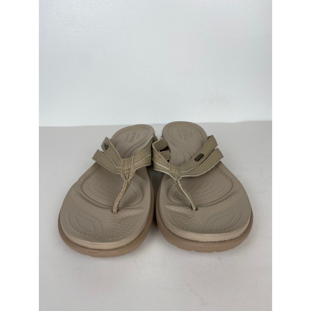 Crocs Dual Comfort Capri V Women's Flip Flop Size 11 Cream Thong Faux Leather - Picture 5 of 11